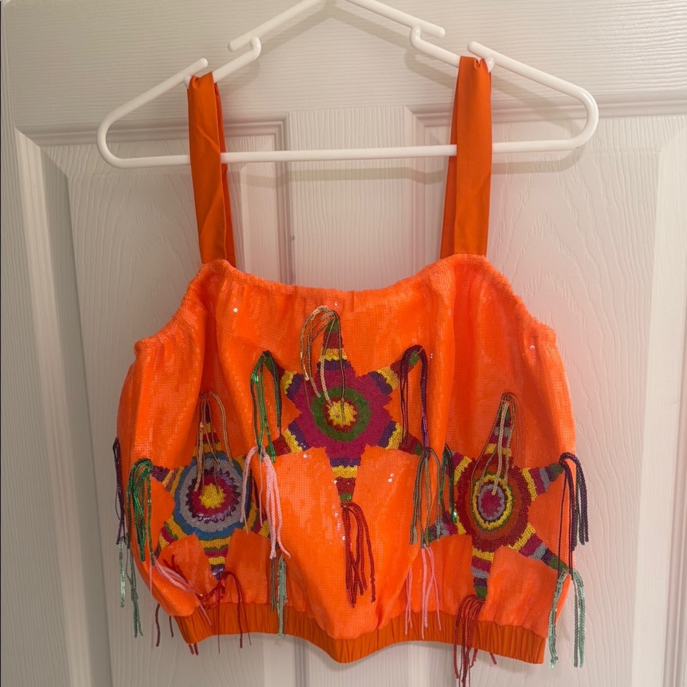 Queen of Sparkles Neon Orange Piñata Sequin Tank Top